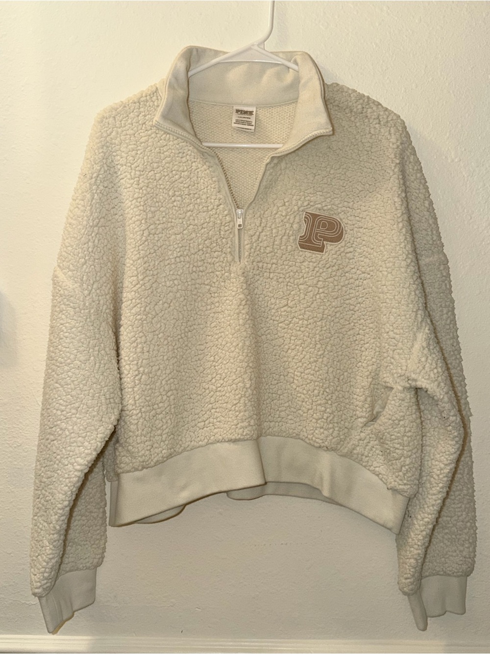 PINK Victoria's Secret Cream Sherpa Half-Zip Pullover